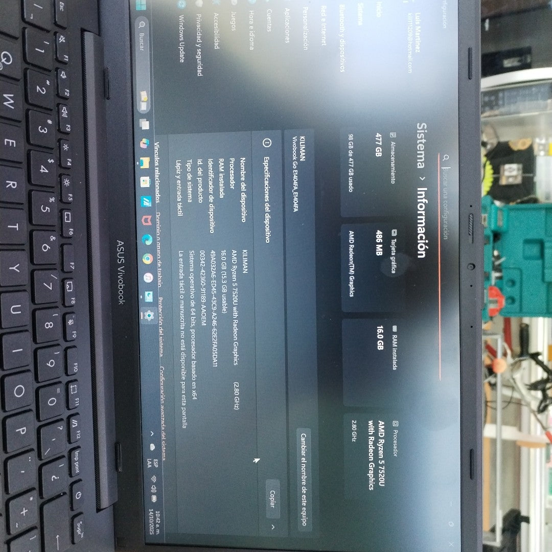LAPTOP ASUS VIVOBOOK GO 14 E1404FA-NK209W (2023) 512 GB SSD 16 GB RAM (SEMINUEVO)