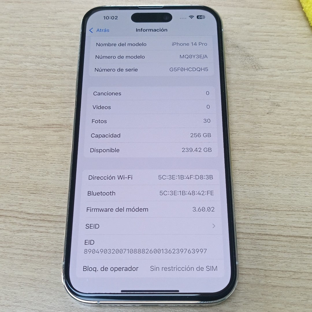 CELULAR APPLE IPHONE 14 PRO A2889 256 GB 6 GB RAM (SEMINUEVO)