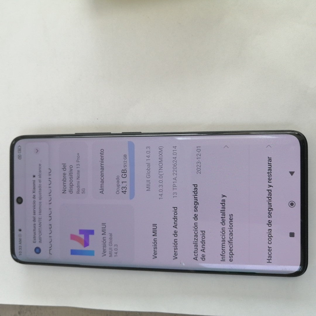 CELULAR XIAOMI REDMI NOTE 13 PRO+ 5G 23090RA98G (2023) 512 GB 12 GB RAM (SEMINUEVO)