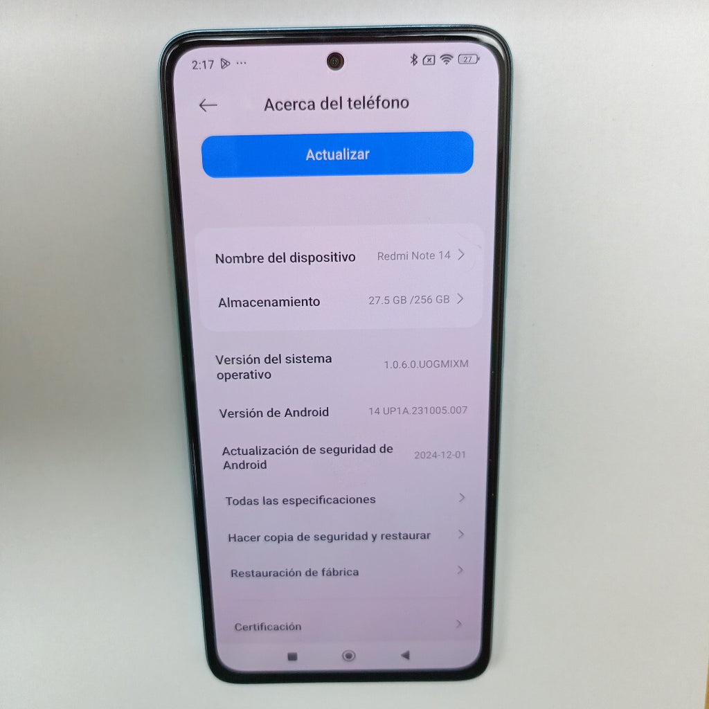 CELULAR XIAOMI REDMI NOTE 14 24117RN76L (2025) 256 GB 8 GB RAM (SEMINUEVO)