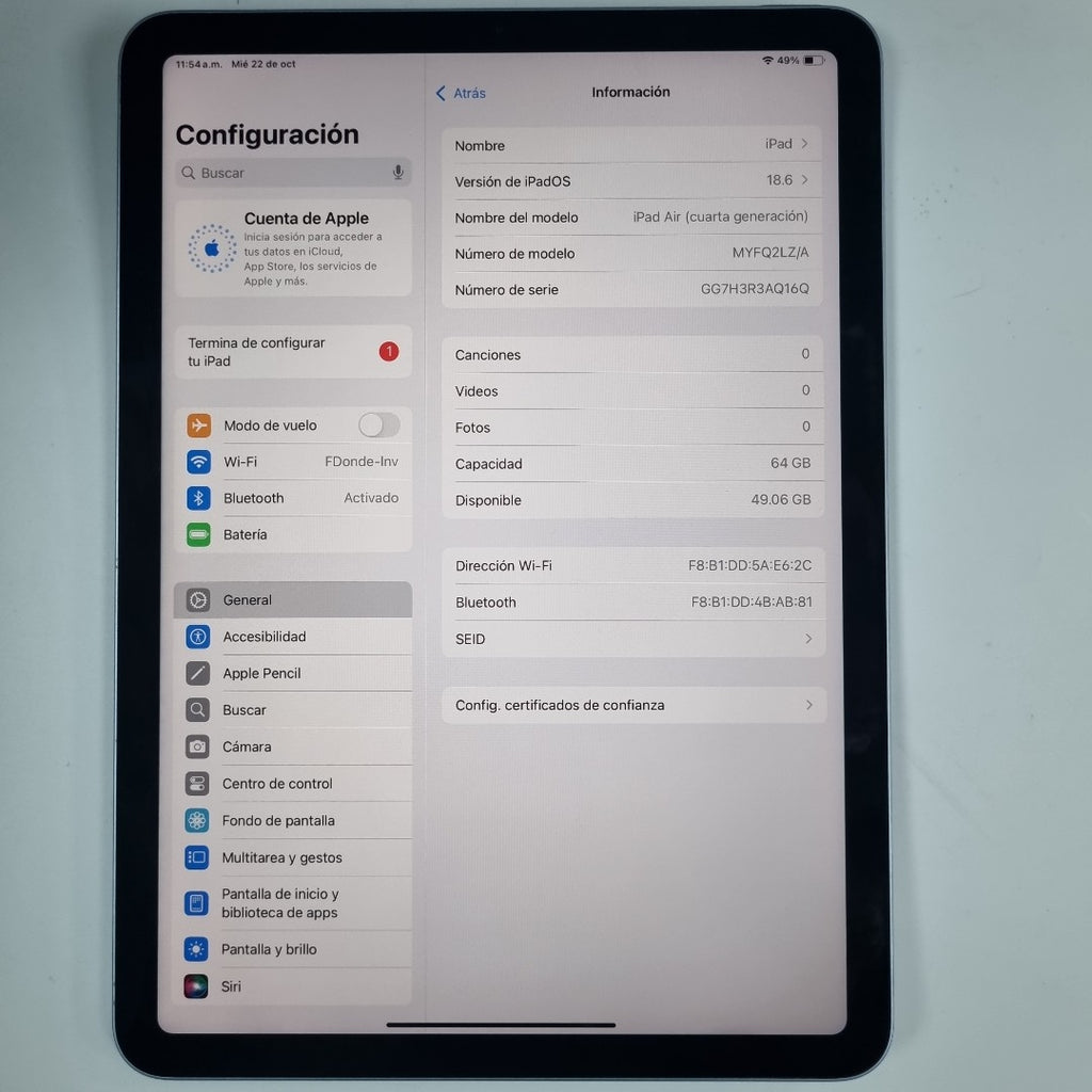 TABLETA APPLE IPAD AIR 4 A2316 64 GB 4 GB RAM (SEMINUEVO)