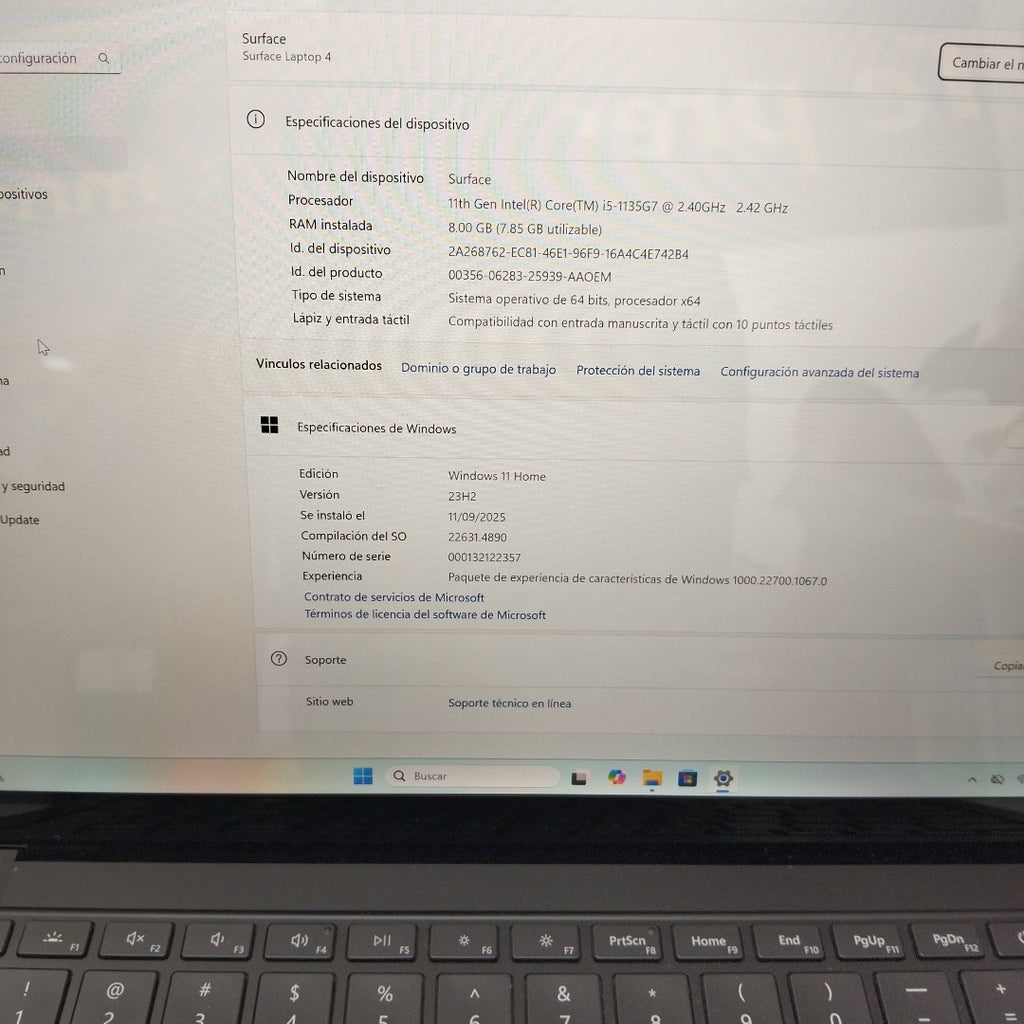 LAPTOP MICROSOFT SURFACE LAPTOP 5 1951 (2022) 512 GB SSD 8 GB RAM (SEMINUEVO)