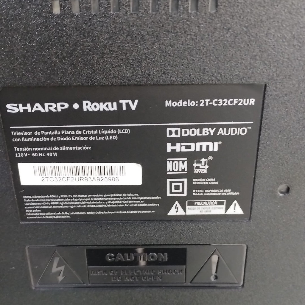 PANTALLA SHARP 2T-C32CF2UR (2020) 32" LED HD (SEMINUEVO)