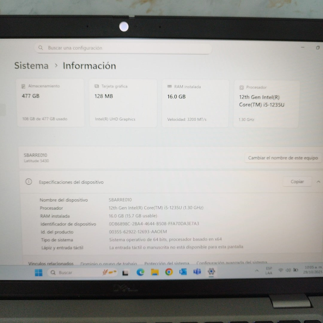 LAPTOP DELL LATITUDE 5430 (2022) 512 GB SSD 16 GB RAM (SEMINUEVO)