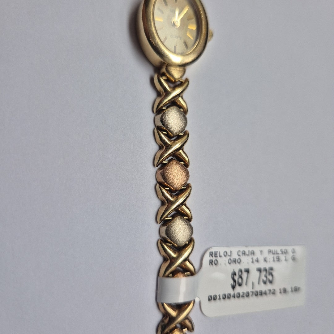 RELOJ CAJA Y PULSO ORO. ORO. 14 K 19.1 GRMS (SEMINUEVO)