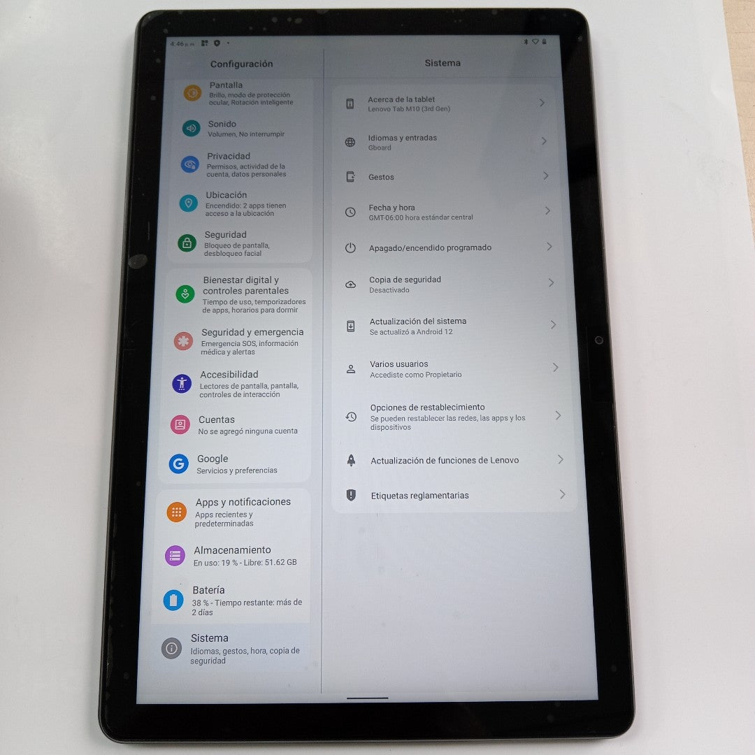 TABLETA LENOVO TAB M10 3 TB328FU 64 GB 4 GB RAM (SEMINUEVO)