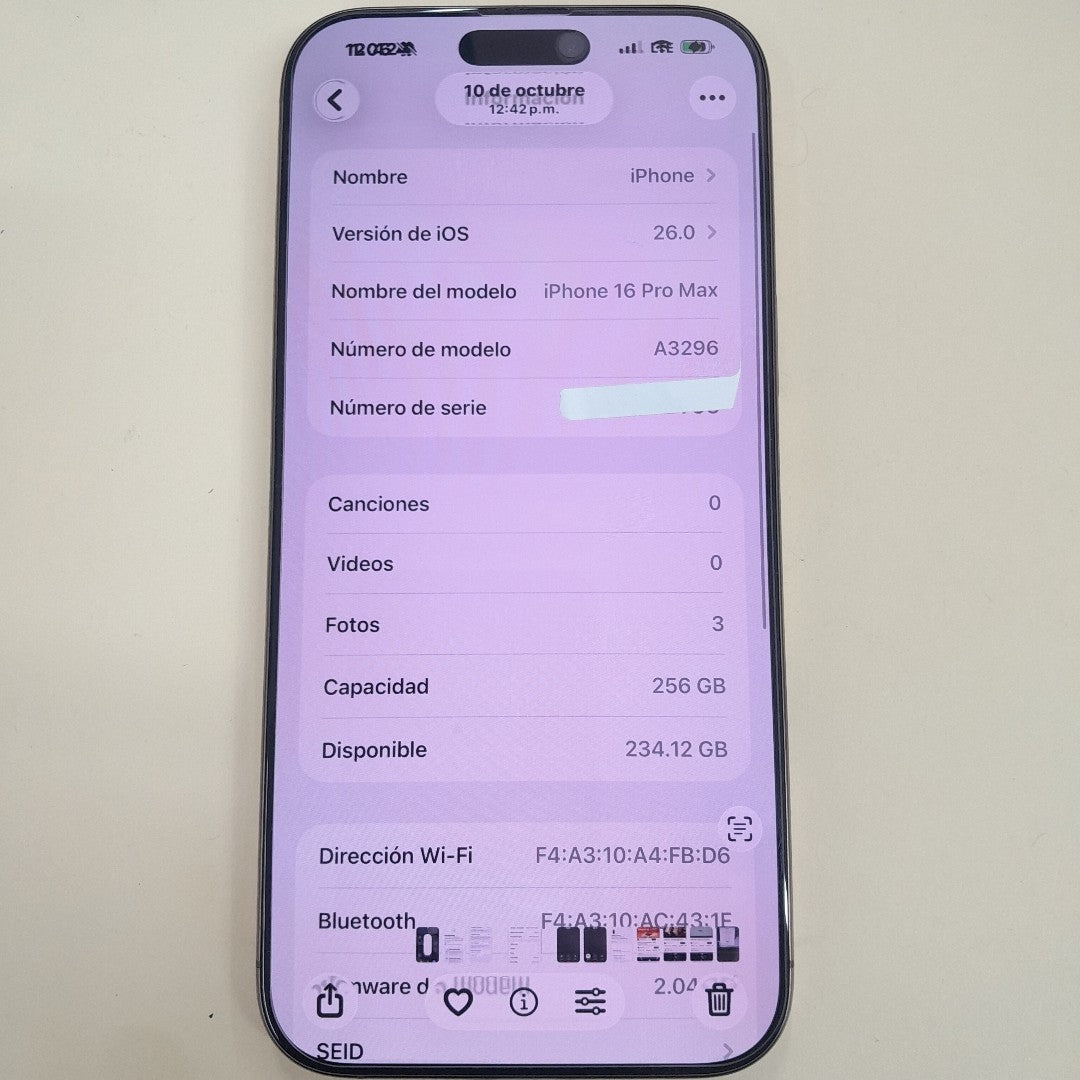 CELULAR APPLE IPHONE 16 PRO MAX A3296 (2024) 256 GB 8 GB RAM (SEMINUEVO)