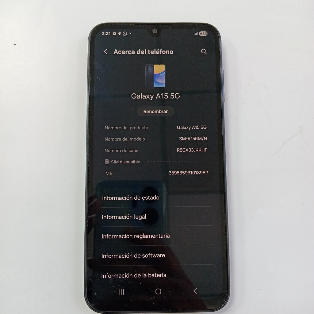 CELULAR SAMSUNG GALAXY A15 5G SM-A156M/N (2023) 128 GB 4 GB RAM (SEMINUEVO)