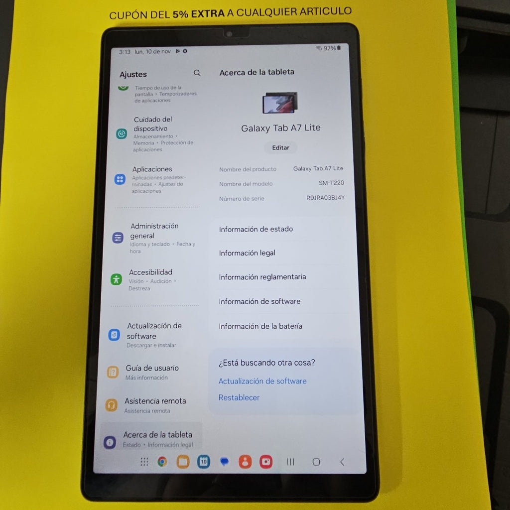 TABLETA SAMSUNG GALAXY TAB A7 LITE SM-T220 32 GB 3 GB RAM (SEMINUEVO)
