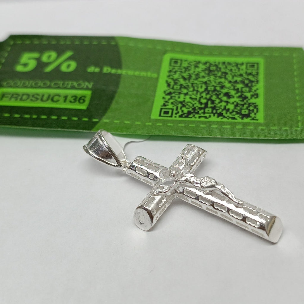 DIJE CRUZ CON CRISTO TUBULAR PLATA .925 4.1G (NUEVO)