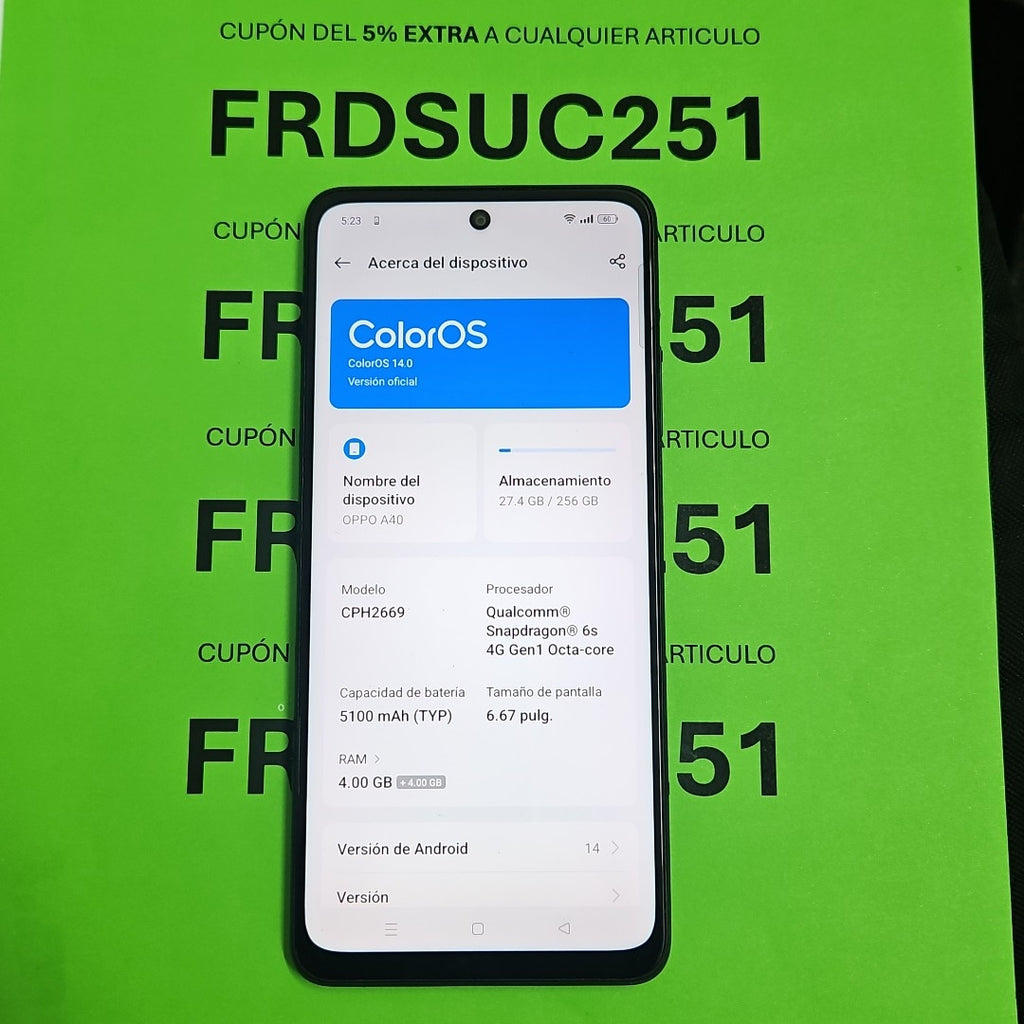 CELULAR OPPO  A40 CPH2669 (2024) 256 GB 4 GB RAM (SEMINUEVO)