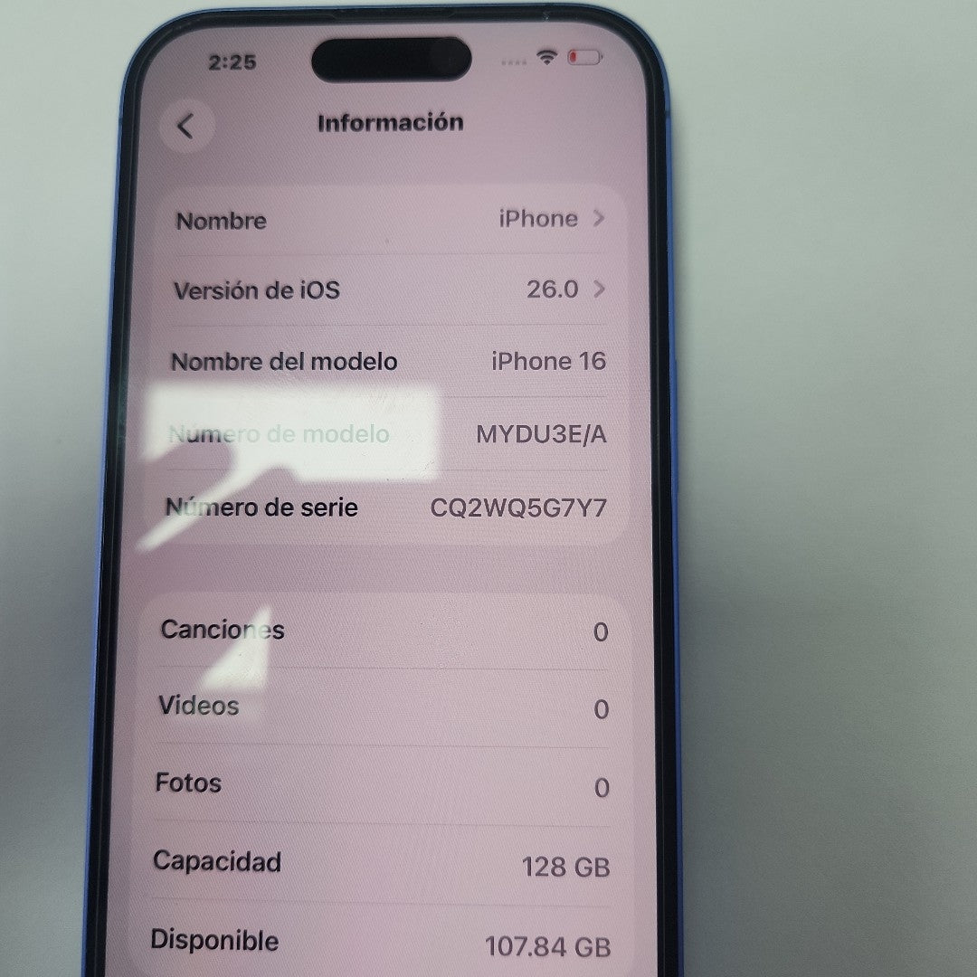 CELULAR APPLE IPHONE 16 A3286 (2024) 128 GB 8 GB RAM (SEMINUEVO)