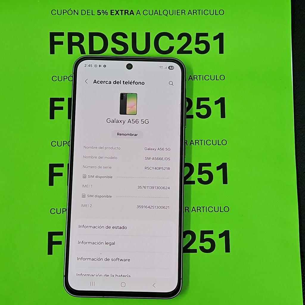 CELULAR SAMSUNG GALAXY A56 SM-A566E (2025) 256 GB 12 GB RAM (SEMINUEVO)