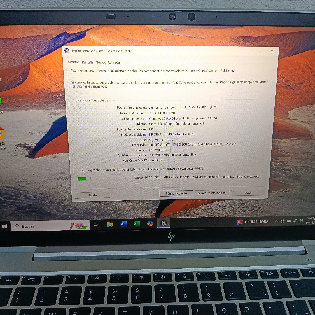 LAPTOP HP ELITEBOOK 840 G7 (2022) 256 GB SSD 8 GB RAM (SEMINUEVO)