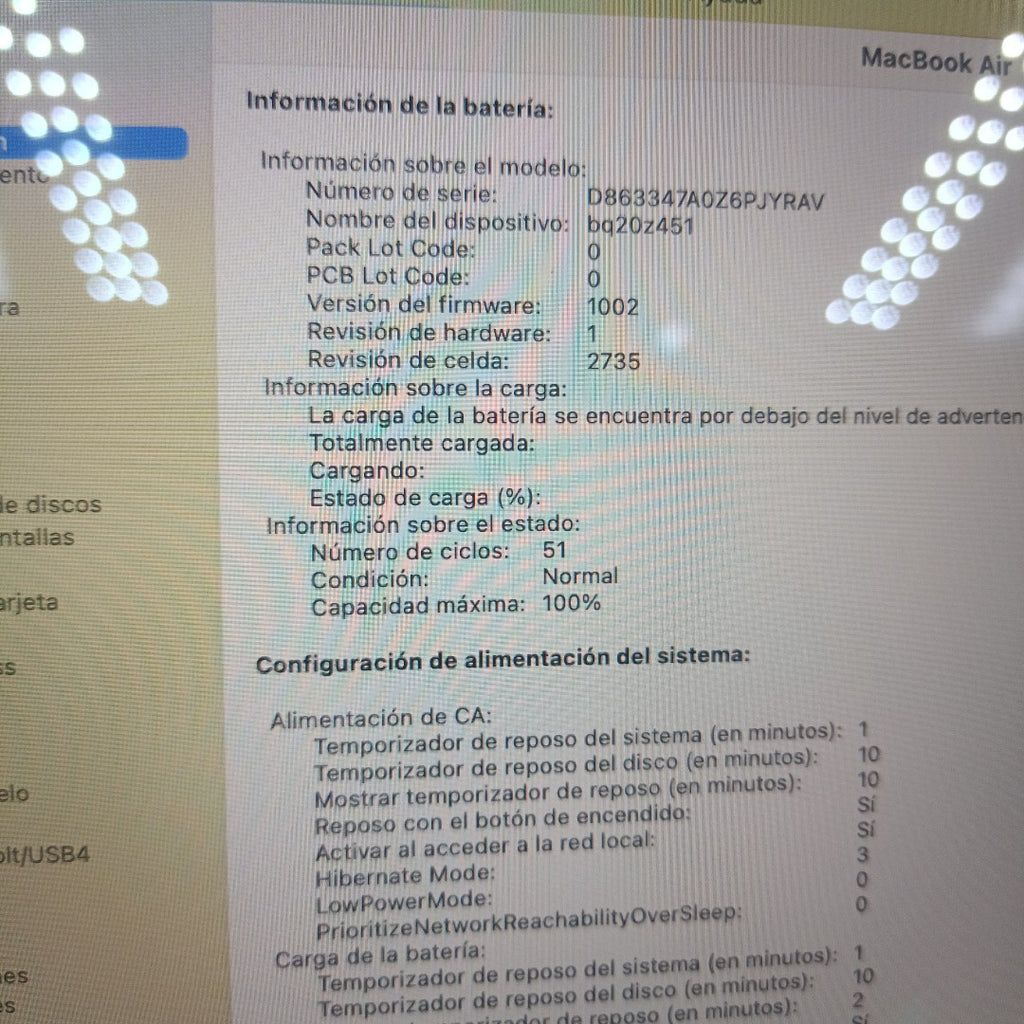 LAPTOP APPLE MACBOOK AIR 13" 2020 3.2 A2337 256 GB SSD 8 GB RAM (SEMINUEVO)