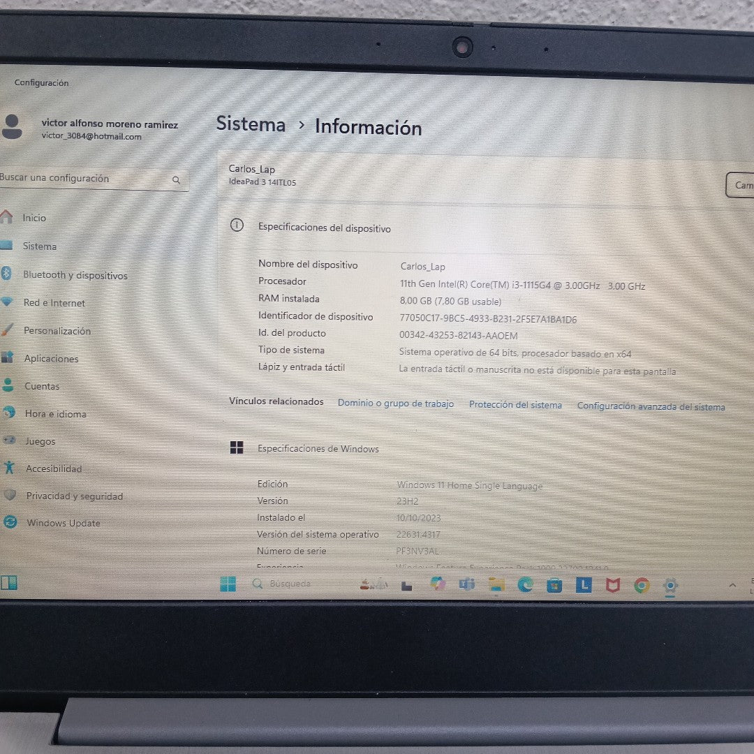 LAPTOP LENOVO IDEAPAD 3 14ITL05 (2022) 512 GB SSD 8 GB RAM (SEMINUEVO)