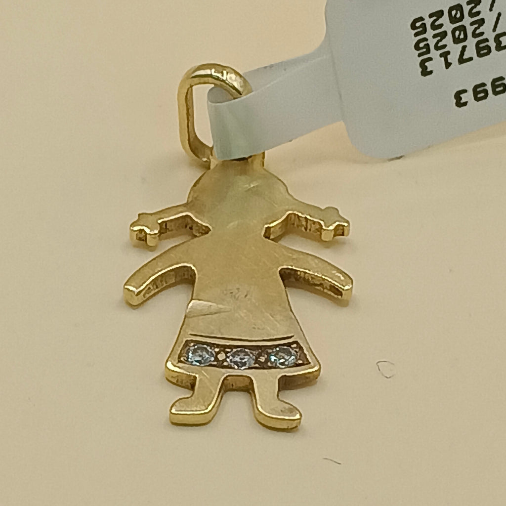 K1 3,00 GRMS 18 K ESPECIFICACIONES COMPLEMENTARIAS DIJE MTVO NIÑA CON CIRCONIAS (SEMINUEVO)