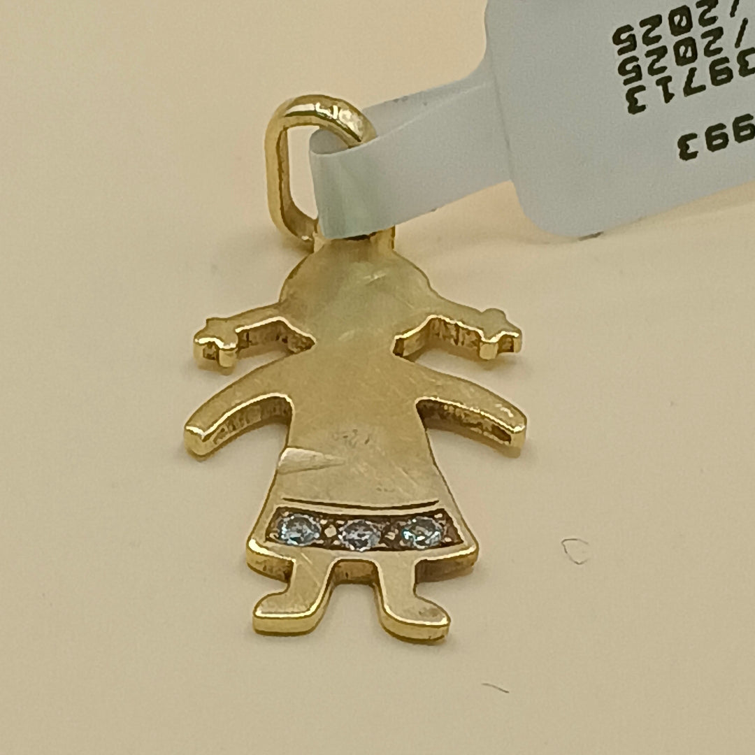 K1 3,00 GRMS 18 K ESPECIFICACIONES COMPLEMENTARIAS DIJE MTVO NIÑA CON CIRCONIAS (SEMINUEVO)