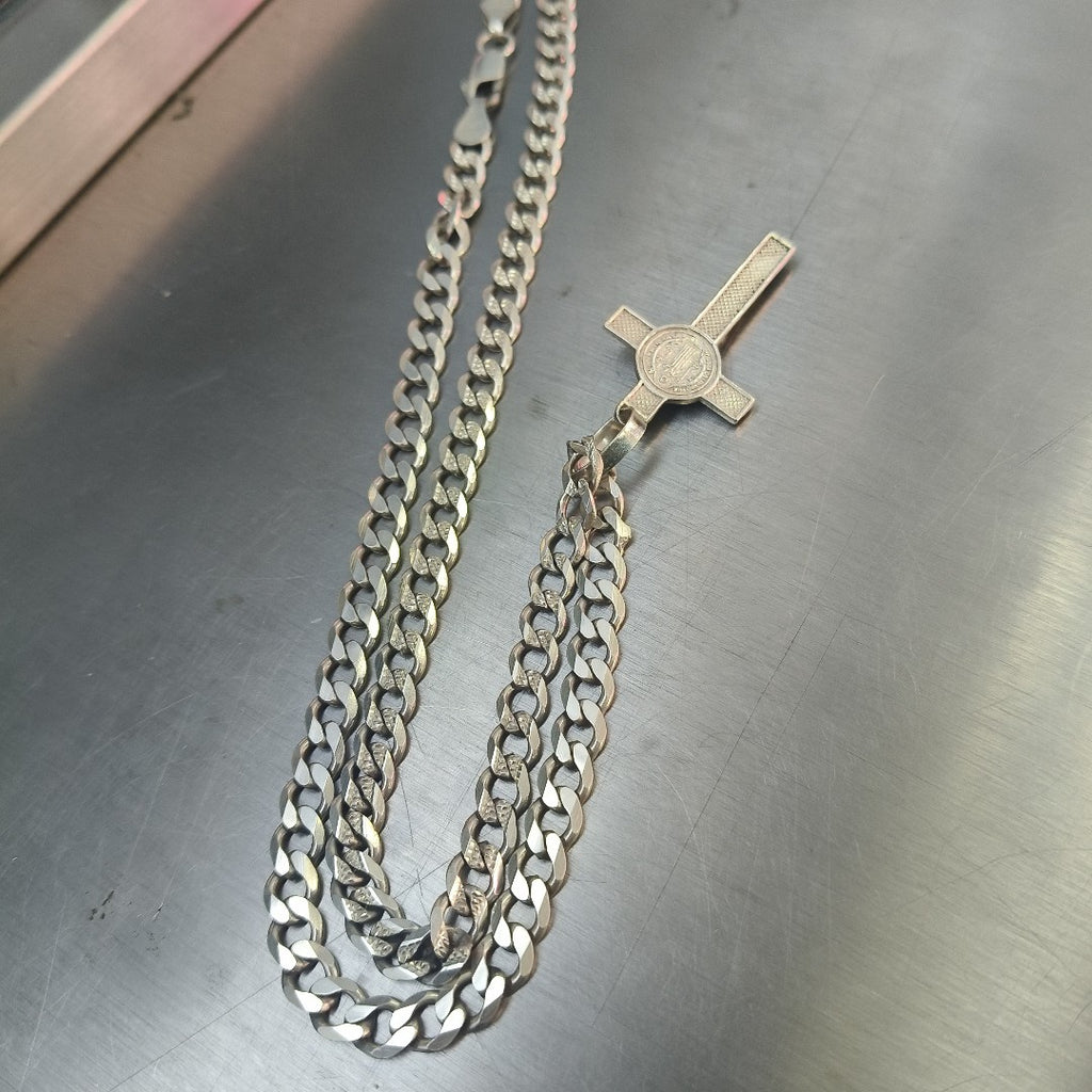 CADENA, CRUZ. PLATA. 29.3 GRMS (SEMINUEVO)