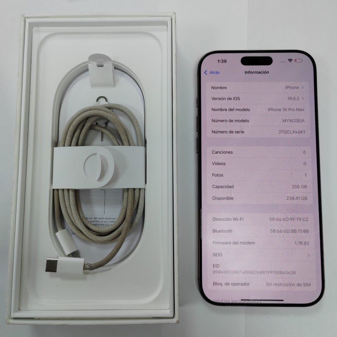 CELULAR APPLE IPHONE 16 PRO MAX A3295 (2024) 256 GB 8 GB RAM (SEMINUEVO)