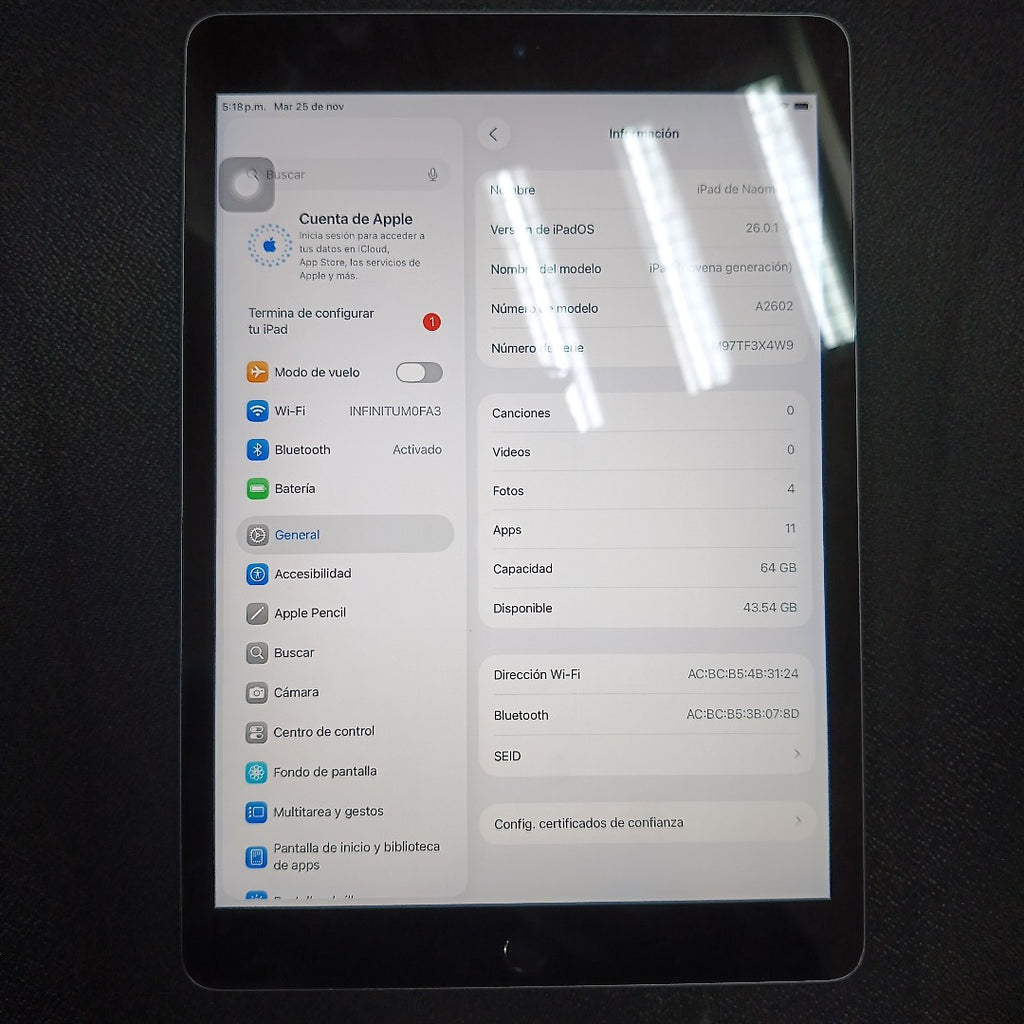 TABLETA APPLE IPAD 9 A2602 64 GB 3 GB RAM (SEMINUEVO)