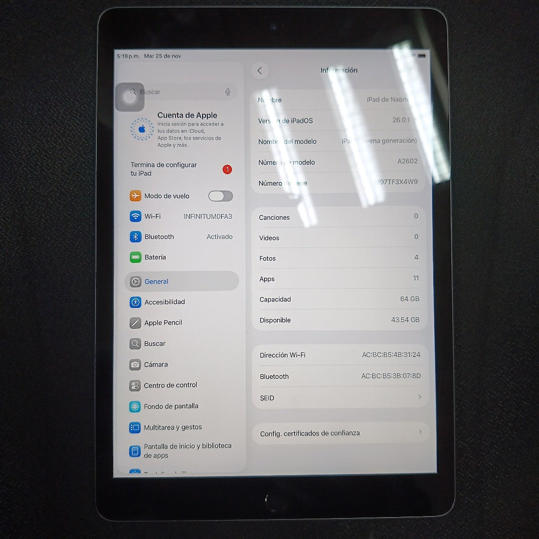 TABLETA APPLE IPAD 9 A2602 64 GB 3 GB RAM (SEMINUEVO)