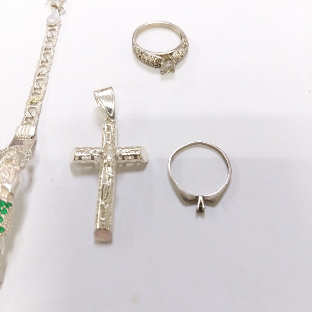 ANILLITO, CRUZ, ESCLAVA, SOLITARIO. PLATA. 17.2 GRMS (SEMINUEVO)