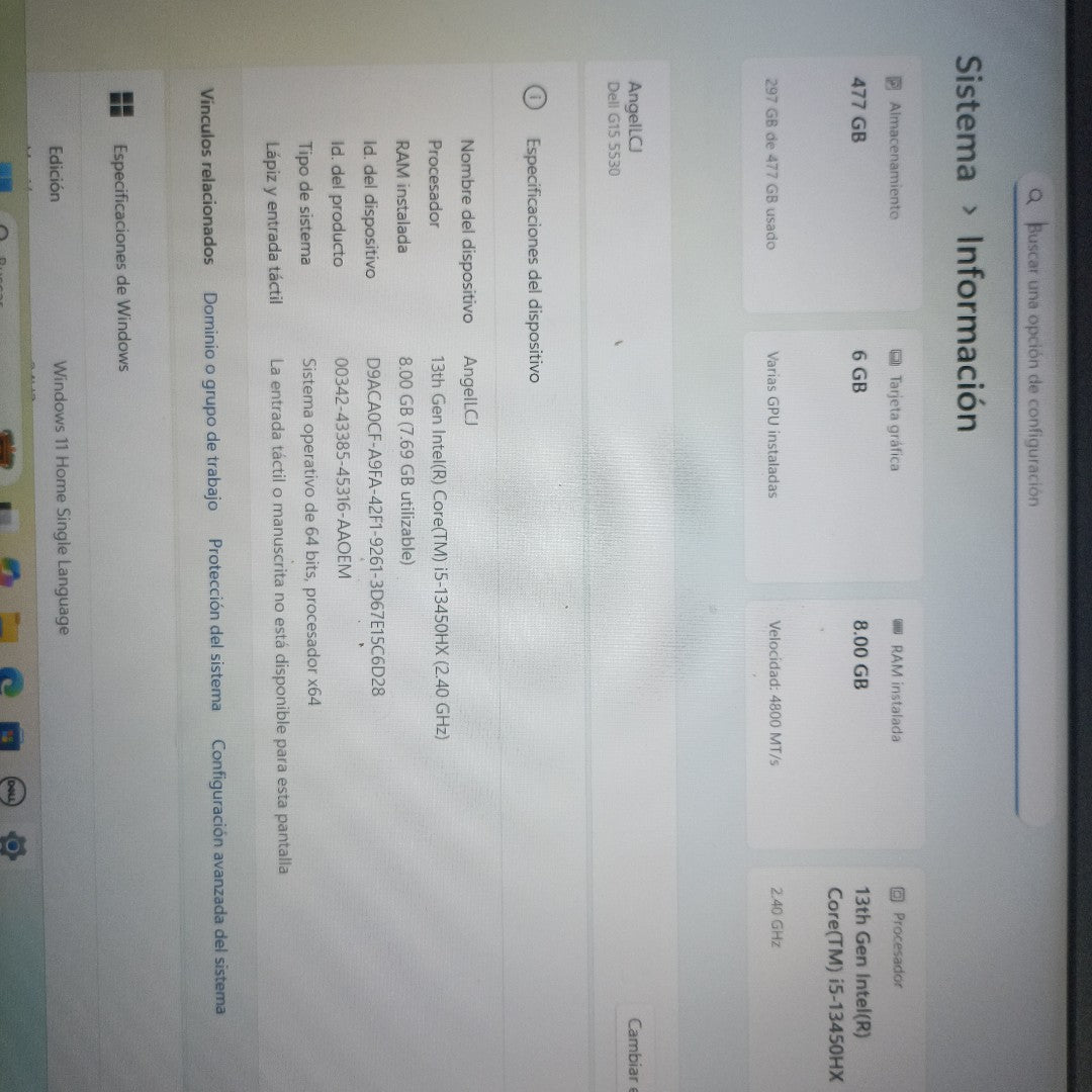 LAPTOP DELL G15 5530 (2023) 512 GB SSD 8 GB RAM (SEMINUEVO)