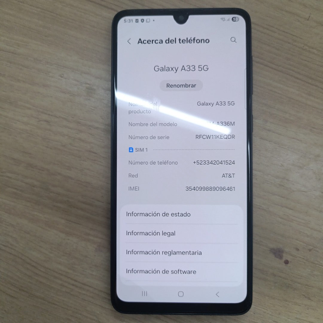 CELULAR SAMSUNG GALAXY A33 5G SM-A336M 128 GB 6 GB RAM (SEMINUEVO)