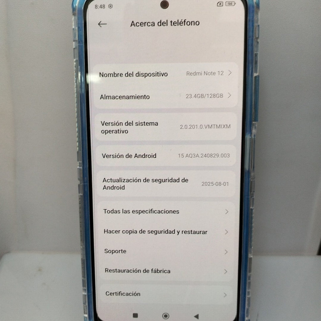 CELULAR XIAOMI REDMI NOTE 12 23028RA60L 128 GB 6 GB RAM (SEMINUEVO)