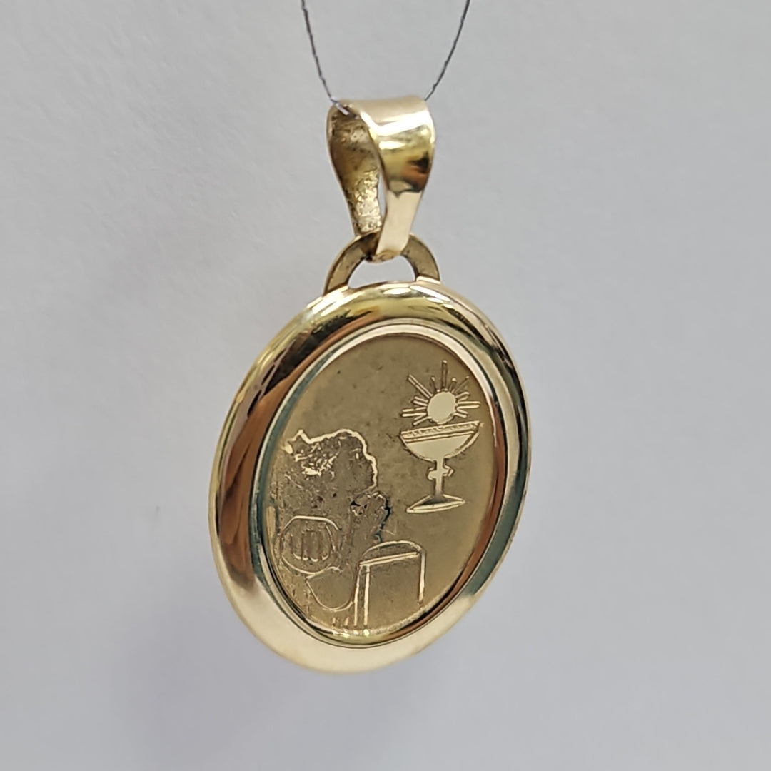 10010REL25100B251 FRD3 MEDALLA OVALADA CON BISEL DE PRIMERA COMUNION NIÑA O/A ORO 14K 0.9GRS (NUEVO)