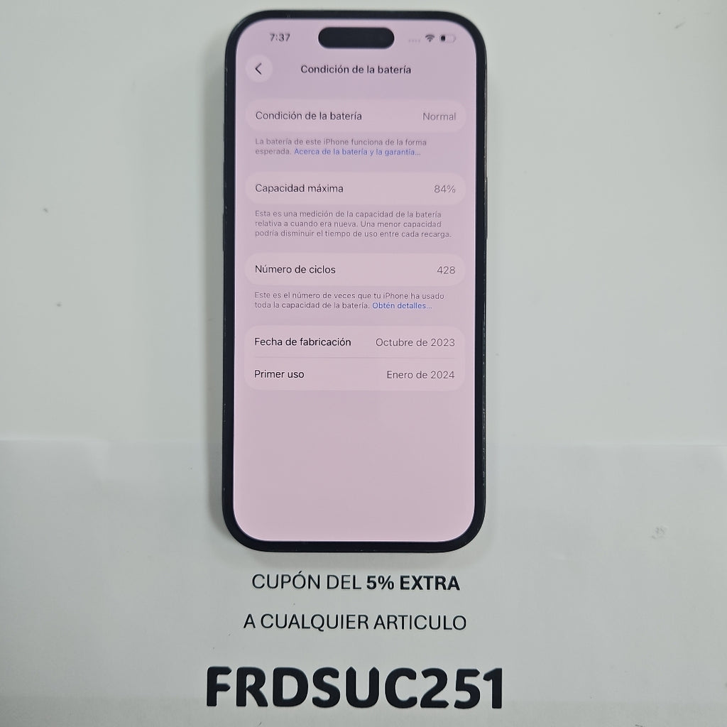 CELULAR APPLE IPHONE 15 A3089 (2023) 128 GB 6 GB RAM (SEMINUEVO)