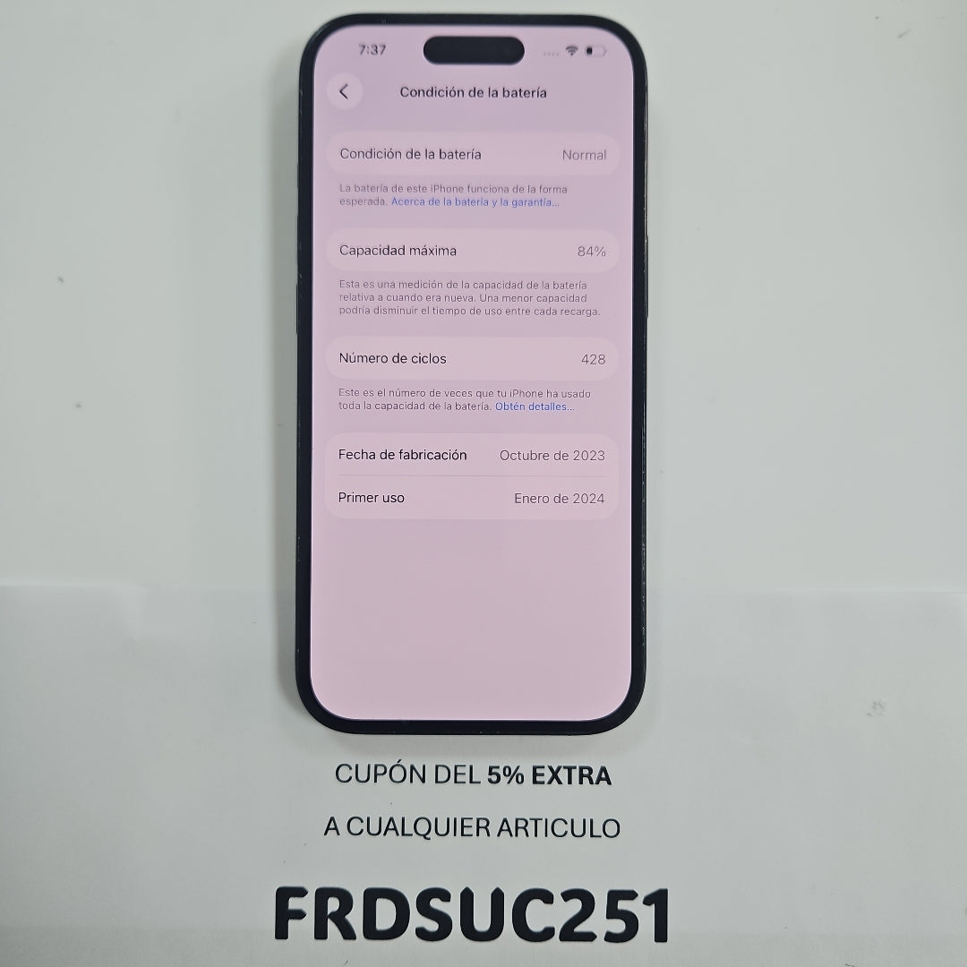 CELULAR APPLE IPHONE 15 A3089 (2023) 128 GB 6 GB RAM (SEMINUEVO)