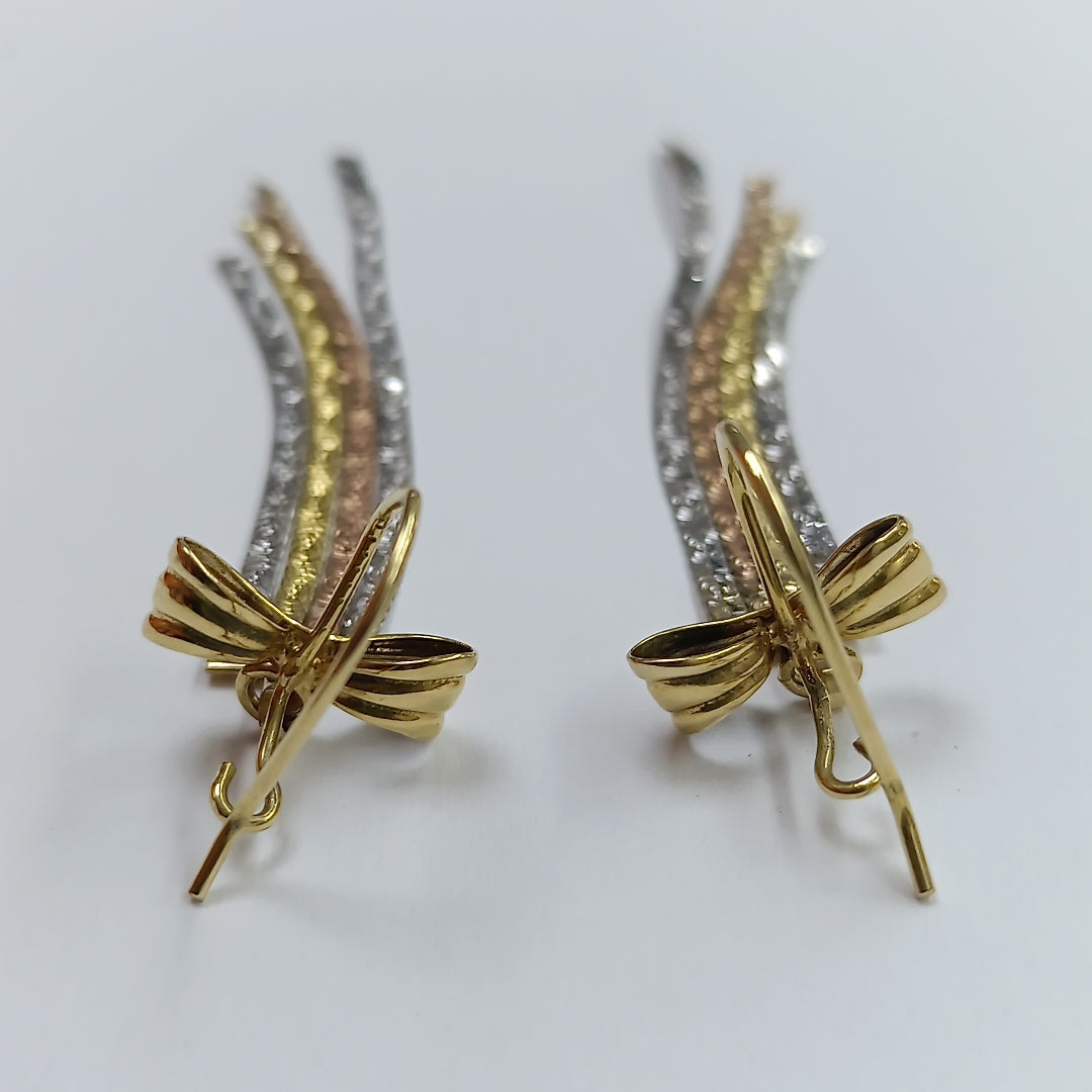 K1 4,70 GRMS 10 K ESPECIFICACIONES COMPLEMENTARIAS ARETES COLGANTES MOÑO 3 TONOS (SEMINUEVO)