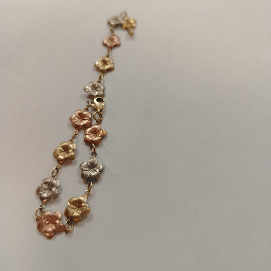 K1 3,30 GRMS 14 K ESPECIFICACIONES COMPLEMENTARIAS PULSERA FORMA FLORES ORO COMB (SEMINUEVO)