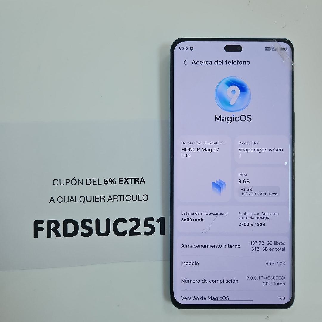 CELULAR HONOR MAGIC 7 LITE BRP-NX3 (2025) 512 GB 8 GB RAM (SEMINUEVO)
