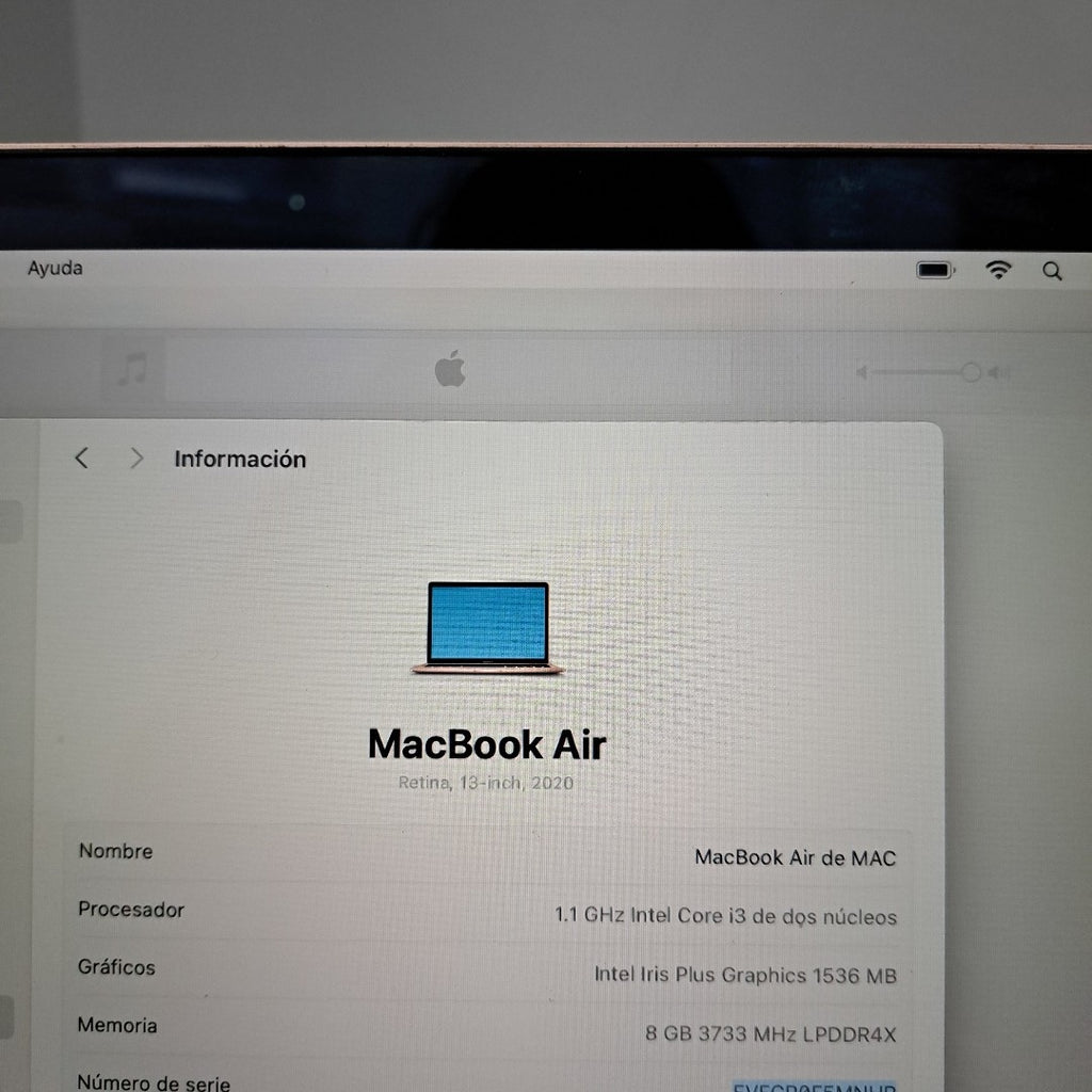 LAPTOP APPLE MACBOOK AIR 13" 2020 1.1 A2179 256 GB SSD 8 GB RAM (SEMINUEVO)