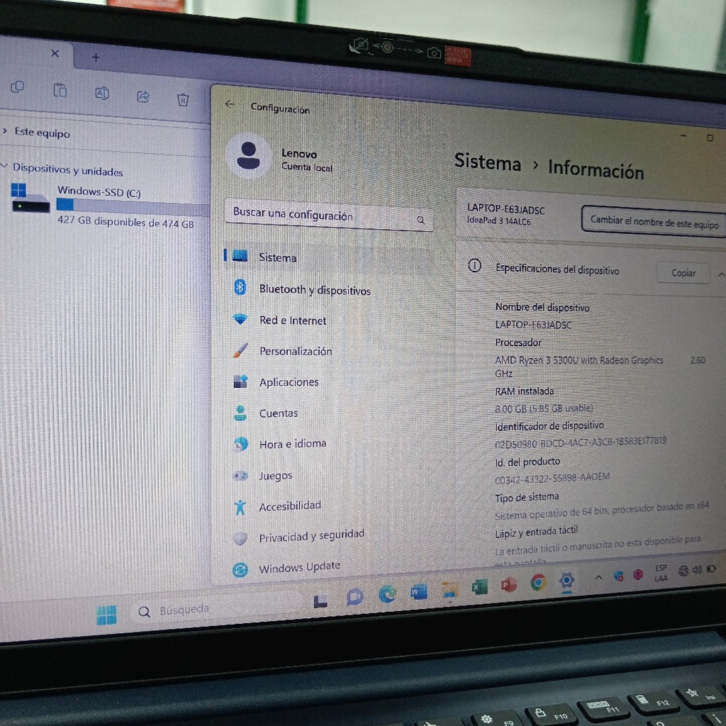LAPTOP LENOVO IDEAPAD 3 14ALC6 (2022) 512 GB SSD 8 GB RAM (SEMINUEVO)