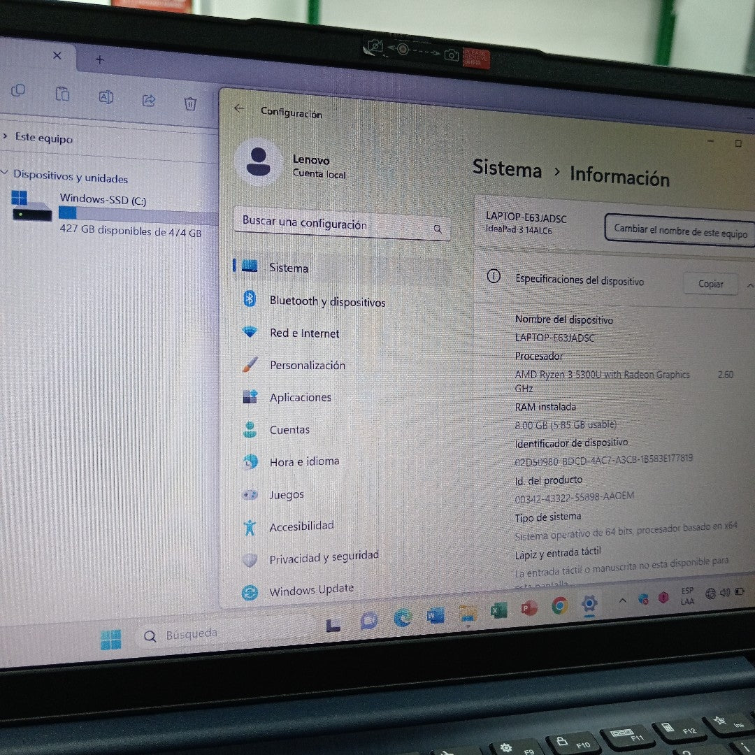 LAPTOP LENOVO IDEAPAD 3 14ALC6 (2022) 512 GB SSD 8 GB RAM (SEMINUEVO)