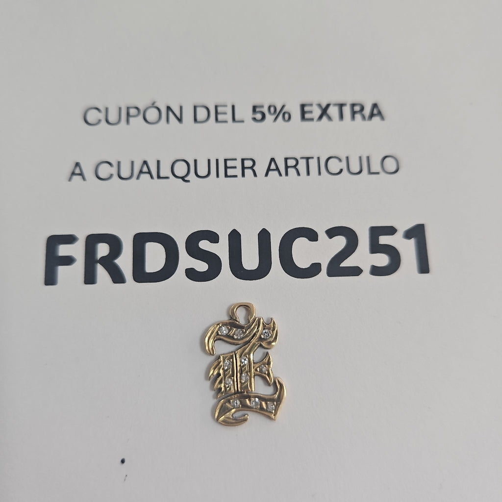 K1 1,40 GRMS 14 K ESPECIFICACIONES COMPLEMENTARIAS DIJE LETRA E CON SIRCONIA SIN (SEMINUEVO)