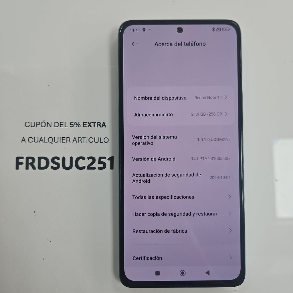 CELULAR XIAOMI REDMI NOTE 14 24117RN76L (2025) 256 GB 8 GB RAM (SEMINUEVO)