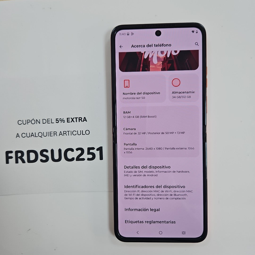 CELULAR MOTOROLA RAZR 50 5G XT2453-1 512 GB 12 GB RAM (SEMINUEVO)