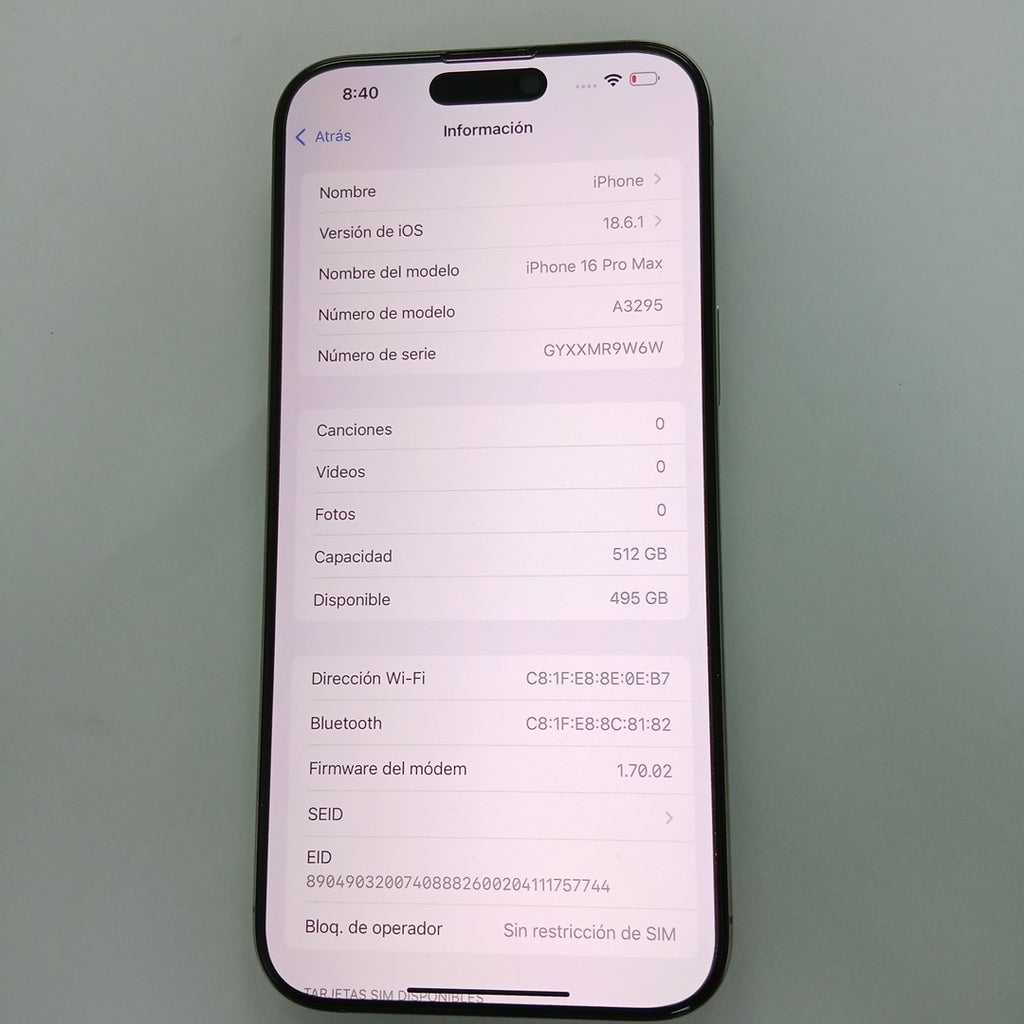 CELULAR APPLE IPHONE 16 PRO MAX A3295 (2024) 512 GB 8 GB RAM (SEMINUEVO)