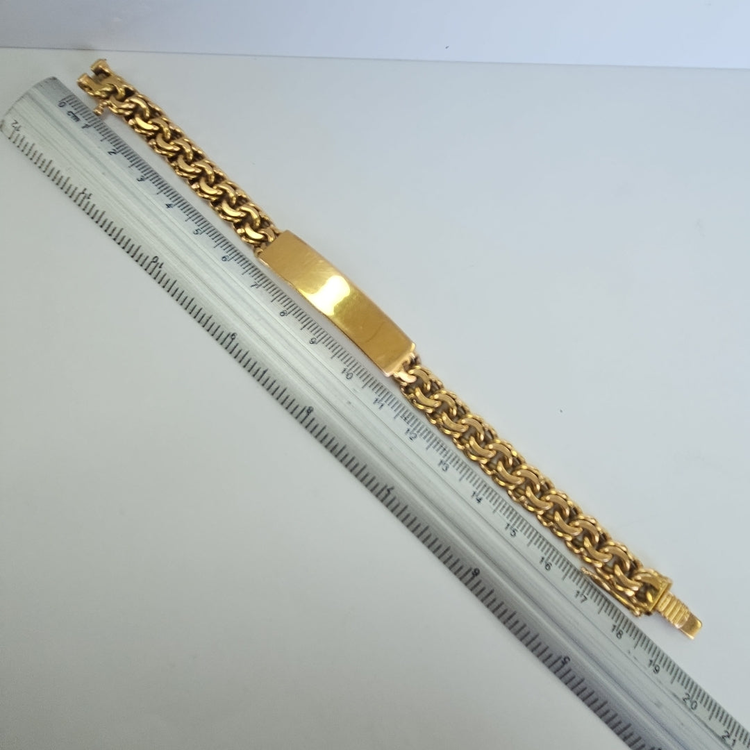 K1 46,30 GRMS 18 K ESPECIFICACIONES COMPLEMENTARIAS ESCLAVA CON PLACA BROCHE DE (SEMINUEVO)