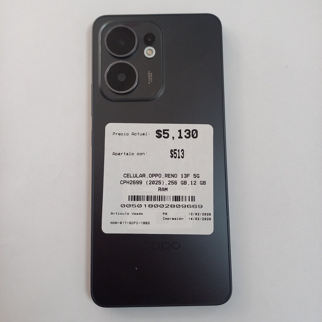 CELULAR OPPO  RENO 13F 5G CPH2699 (2025) 256 GB 12 GB RAM (SEMINUEVO)
