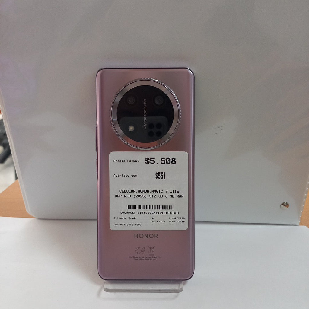 CELULAR HONOR MAGIC 7 LITE BRP-NX3 (2025) 512 GB 8 GB RAM (SEMINUEVO)