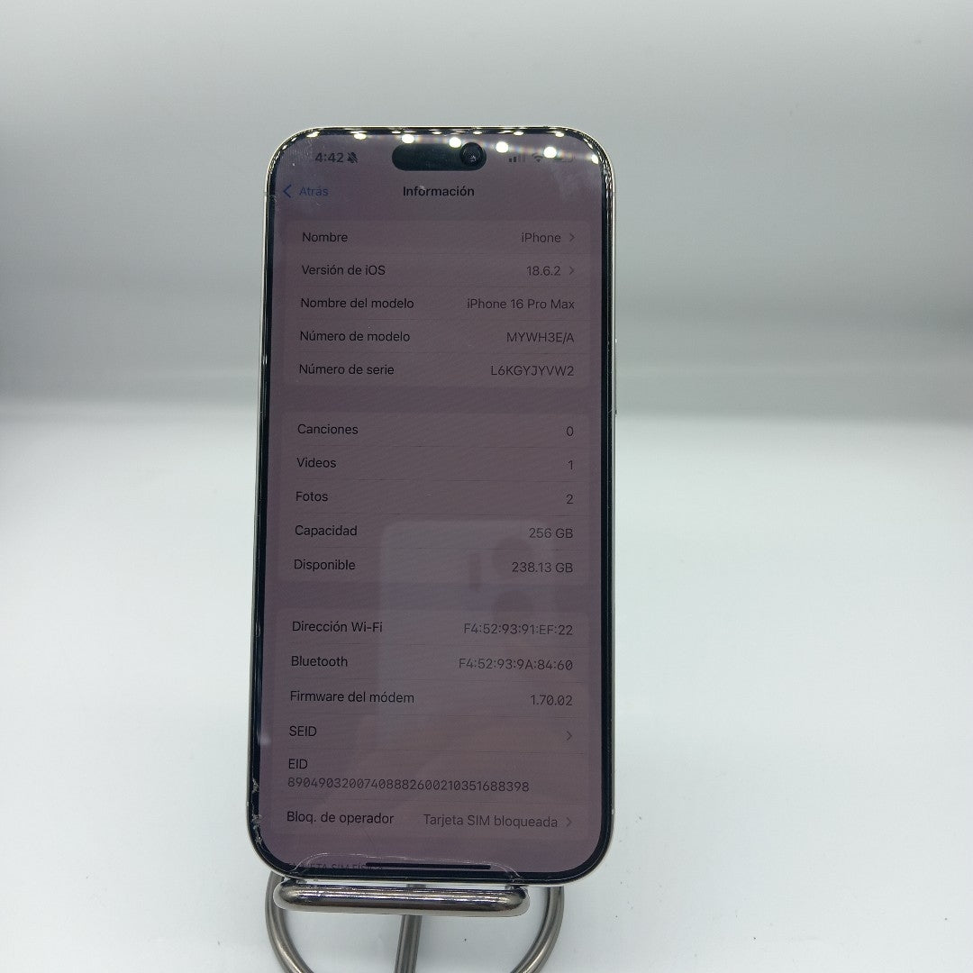 CELULAR APPLE IPHONE 16 PRO MAX A3295 (2024) 256 GB 8 GB RAM (SEMINUEVO)