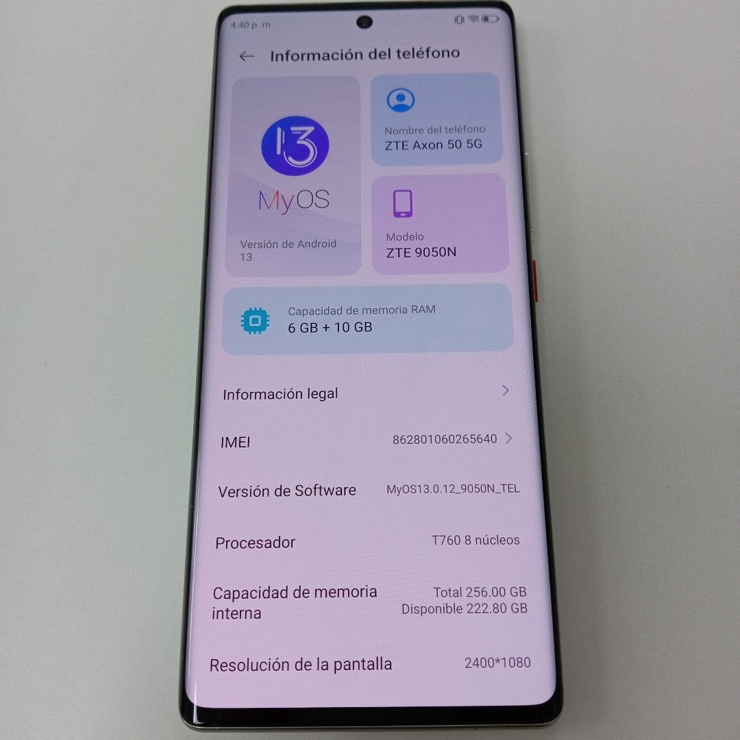 CELULAR ZTE AXON 50 5G 9050N 256 GB 6 GB RAM (SEMINUEVO)