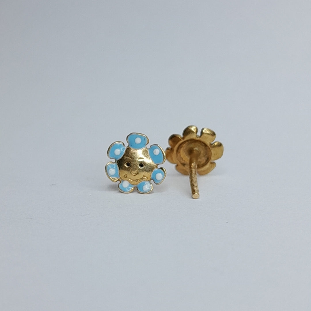 10410BRO00000B1189 FRD7 BROQUEL DE FLOR CON HOJAS AZULES ORO 14K 1.2GRS (NUEVO)