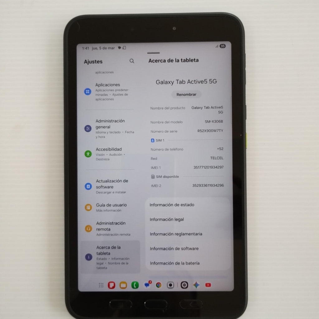 TABLETA SAMSUNG GALAXY TAB ACTIVE 5 SM-X306B 128 GB 6 GB RAM (SEMINUEVO)